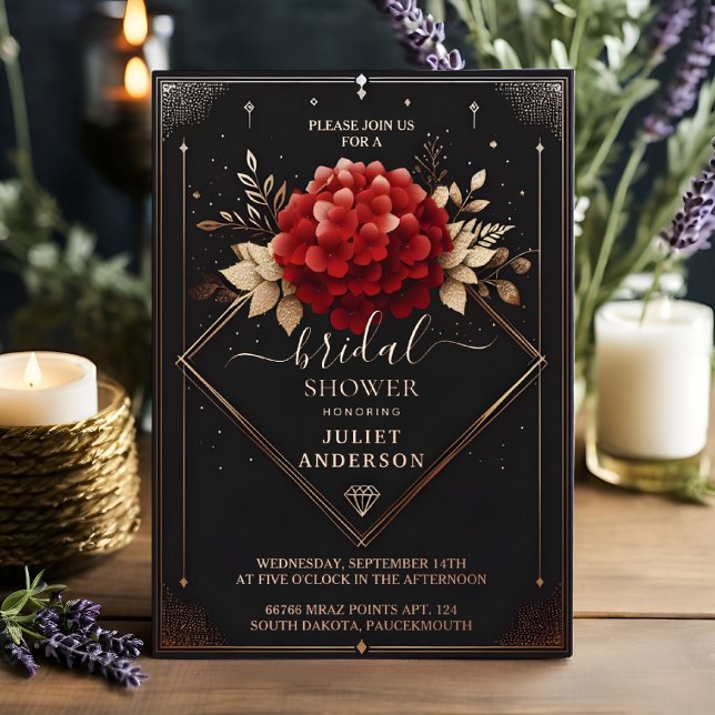 As Garden Diamond Red Black And Gold Bridal Shower Foil Invitation (Creator Uploaded)