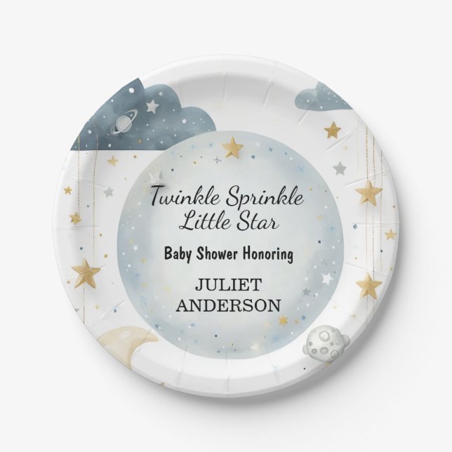 As Glitter Twinkle Twinkle Little Star Baby Shower Paper Plates (Front)