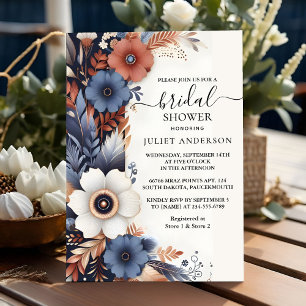 As Hydrangea Metallic Pure Navy Blue Bridal Shower Invitation