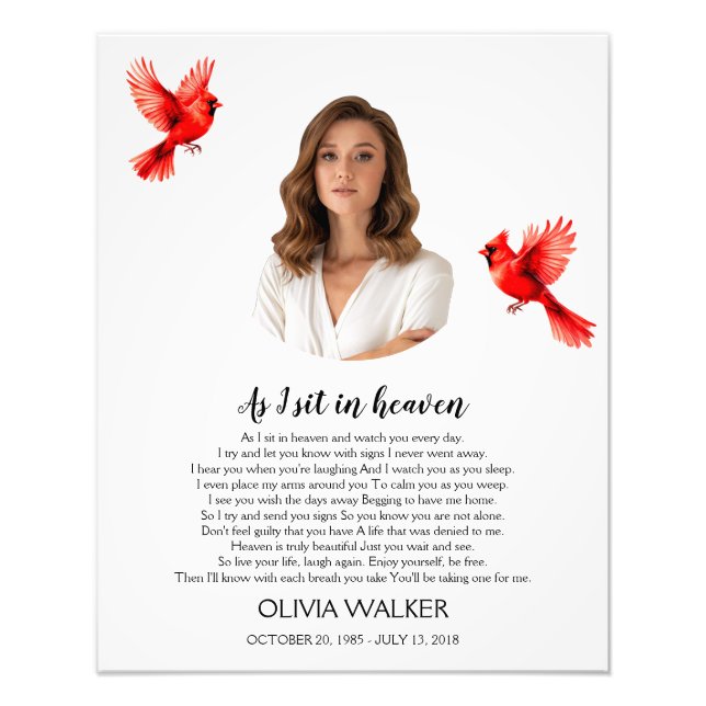 As I sit in heaven Photo Funeral Welcome Sign (Front)