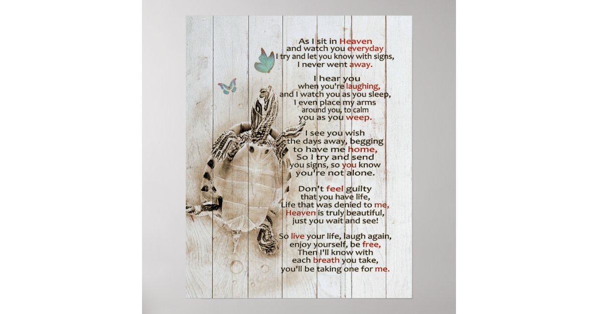As I Sit In Heaven Turtle Memorial Gifts Poster