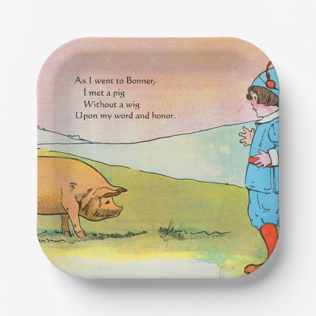 As I Went to Bonner I Met a Pig - Nursery Rhyme Paper Plates (Front)