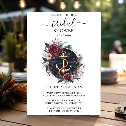 As Knot Boat Ship Navy Blue Nautical Bridal Shower Invitation