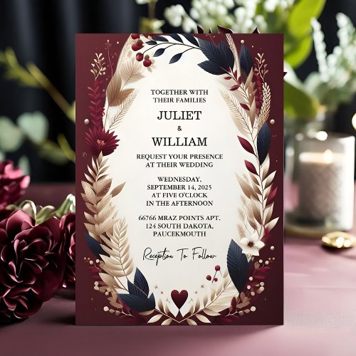 As Maroon Traditional Fall Couple Burgundy Wedding Invitation