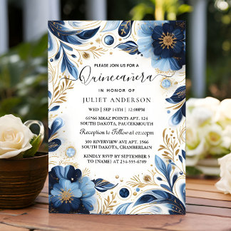 As Ombre ivory Ice Sky Gold Royal Blue Quinceanera Invitation