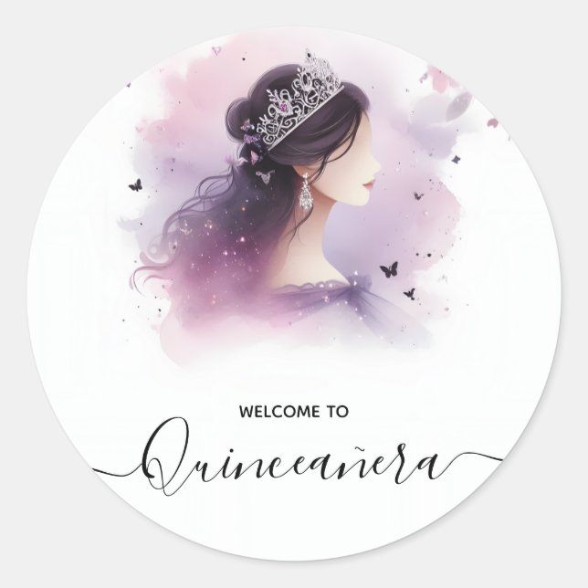 As Royal Gold Tiara Lilac Light Purple Quinceanera Classic Round Sticker (Front)
