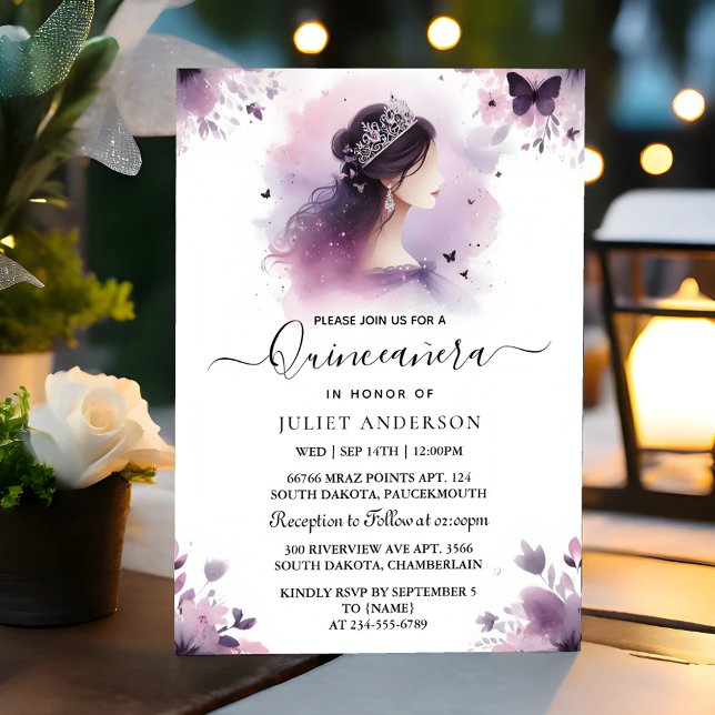 As Royal Gold Tiara Lilac Light Purple Quinceanera Invitation (Creator Uploaded)