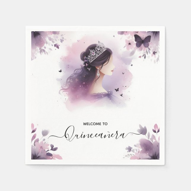 As Royal Gold Tiara Lilac Light Purple Quinceanera Napkins (Front)