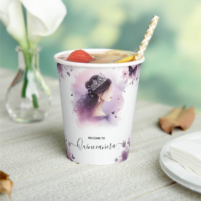 As Royal Gold Tiara Lilac Light Purple Quinceanera Paper Cups (Insitu)