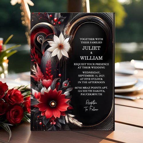As Ruby Thick Claret White Heart Red Black Wedding Invitation