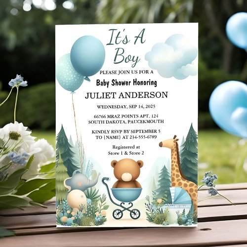 As Soft Boho Bear Blue Cub Welcome Baby Boy Shower Invitation