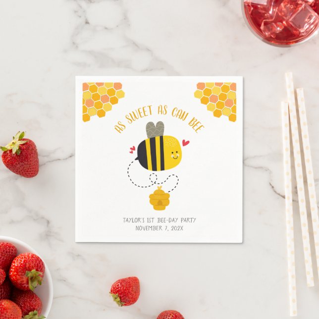 As Sweet As Can Bee Themed Cute Kawaii Birthday Napkins (Insitu)