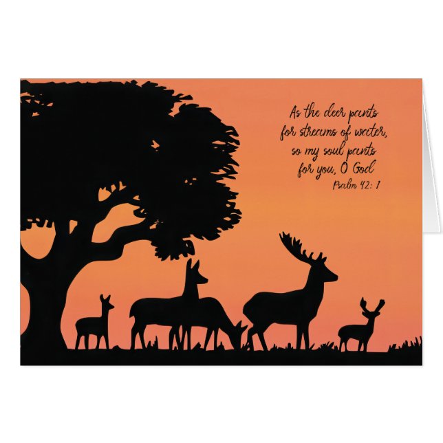 As the deer pants for water Deer Tree silhouette  Cards (Front Horizontal)