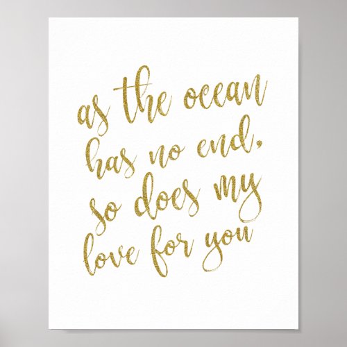 As the ocean has no end Gold Glitter 8x10 Sign