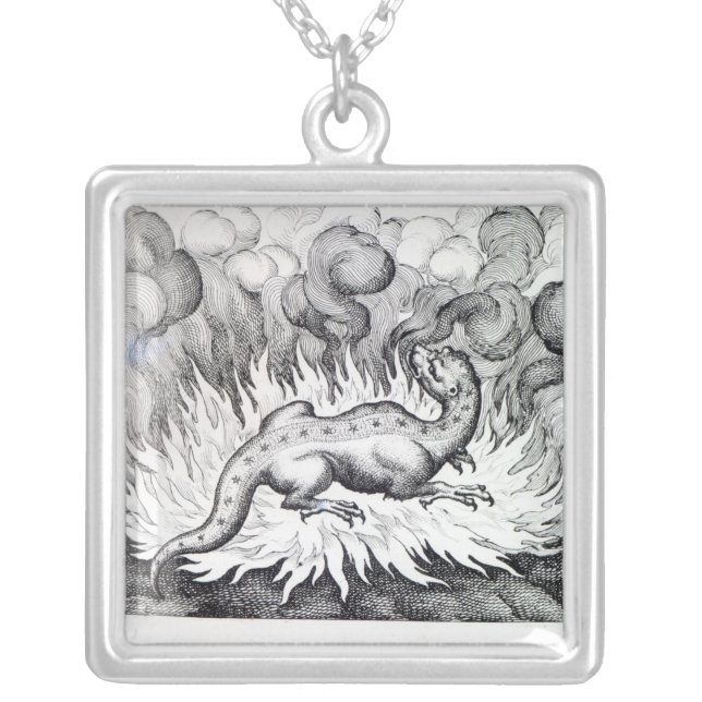 As the Salamander lives in fire Silver Plated Necklace (Front)