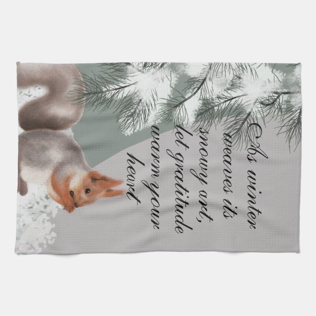 As winter weaves its snowy art, let gratitude warm kitchen towel (Horizontal)