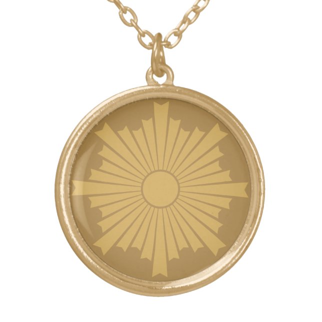 Asahiko Kamon Japanese Family Crest Brown Sand Gold Plated Necklace (Front)