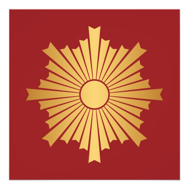Asahiko Kamon Japanese Family Crest Gold on Red Photo Print (Front)