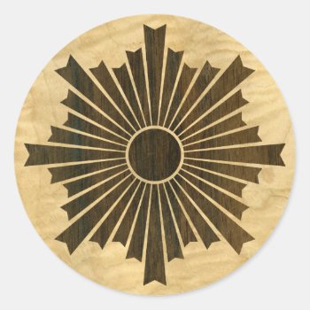 Asahiko Kamon Japanese Family Crest Wood Veneer Classic Round Sticker by Hakonart at Zazzle