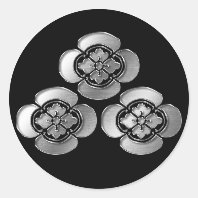 Asakura Clan Kamon Silver Chrome Classic Round Sticker (Front)