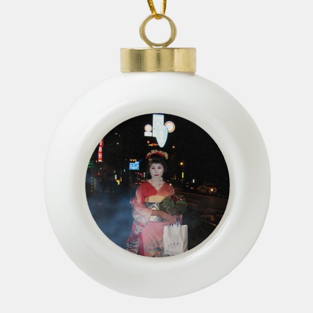 Asakusa Geisha Neo Tokyo Ceramic Ball Christmas Ornament (Front)