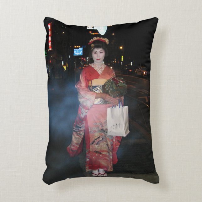 Asakusa Geisha Neo Tokyo Decorative Pillow (Front(Vertical))