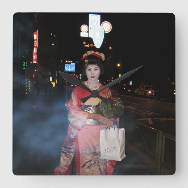 Asakusa Geisha Neo Tokyo Square Wall Clock (Front)