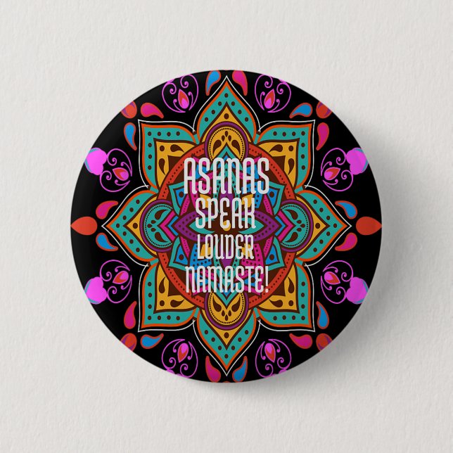 Asanas Flow Stronger With Vibrant Mandala Namaste  Button (Front)