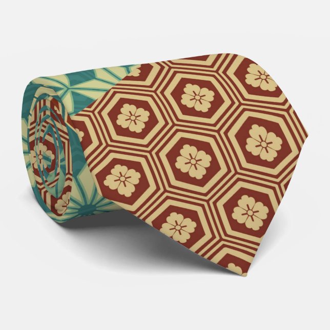 Asanoha and Kikkou Pattern Neck Tie (Rolled)