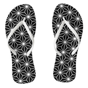 Asanoha Black and White Pattern Flip Flops