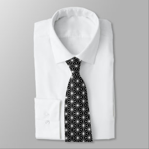 Asanoha Black and White Pattern Neck Tie