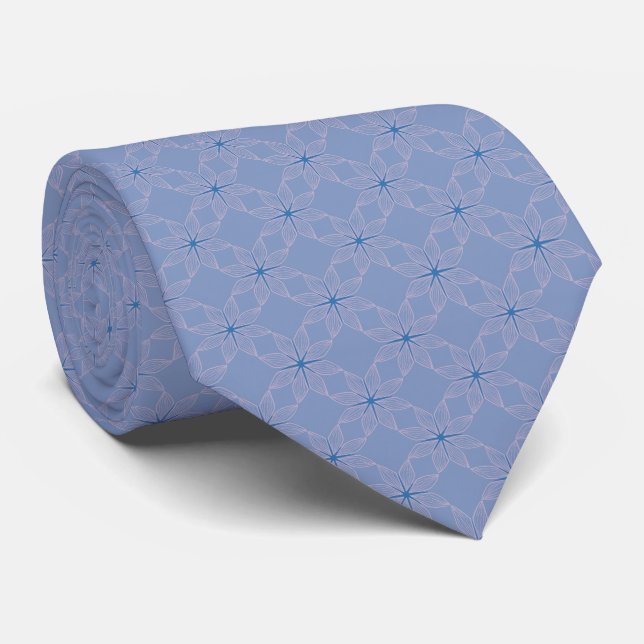 Asanoha Floral Pattern | Soft Periwinkle Neck Tie (Rolled)