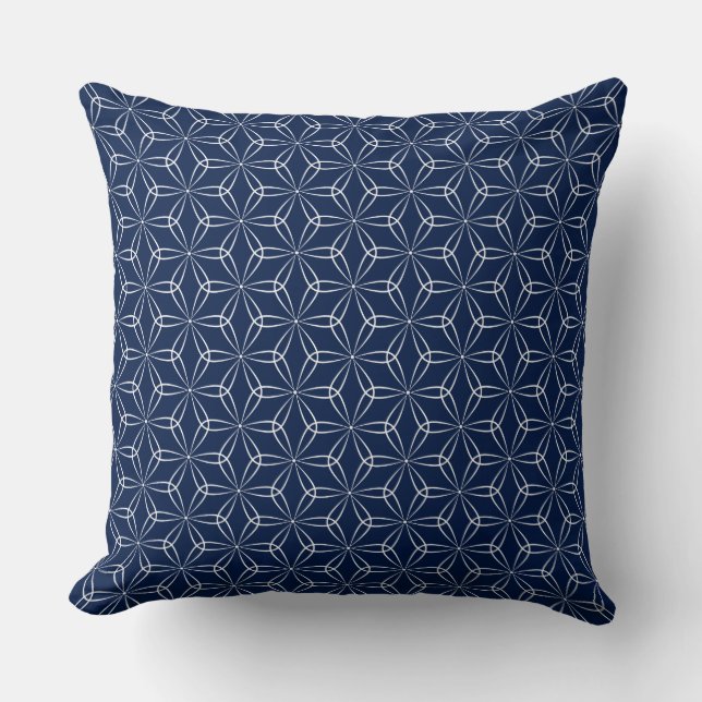 Asanoha Style 02 - White on Dk Blue 001744 Throw Pillow (Front)