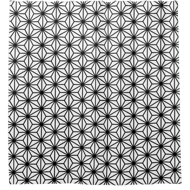 Asanoha Style - Black on White Shower Curtain (Front)