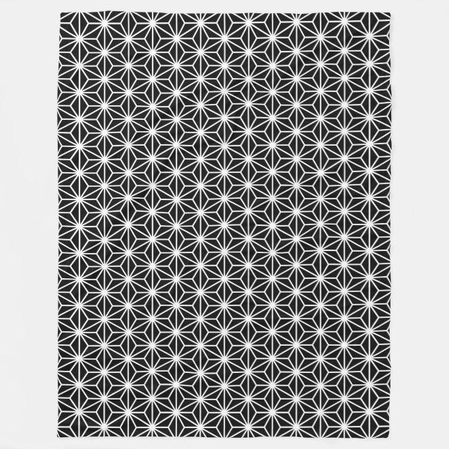 Asanoha Style - White on Black Fleece Blanket (Front)