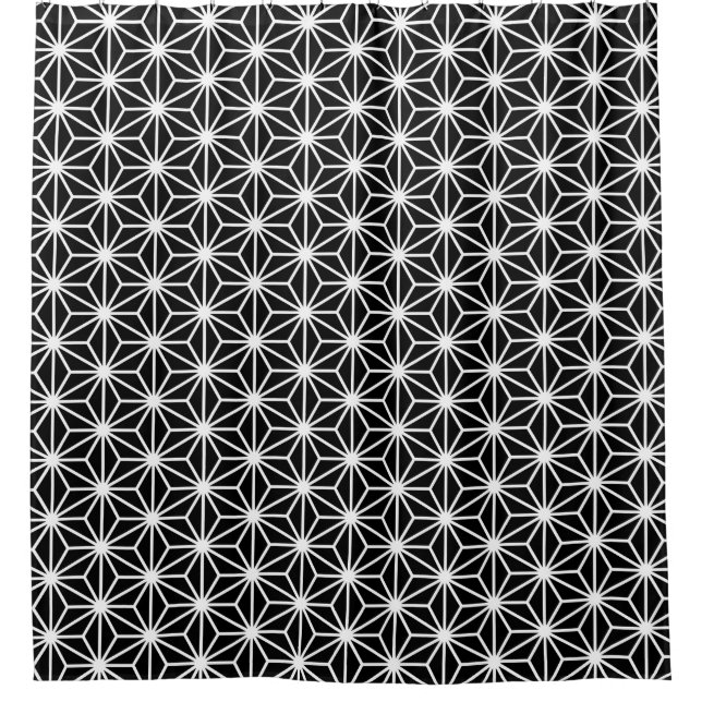 Asanoha Style - White on Black Shower Curtain (Front)