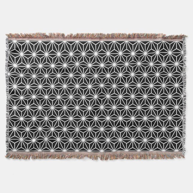 Asanoha Style - White on Black Throw Blanket (Front)