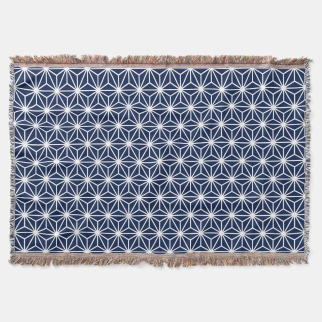 Asanoha Style - White on Dk Blue 001744 Throw Blanket (Front)