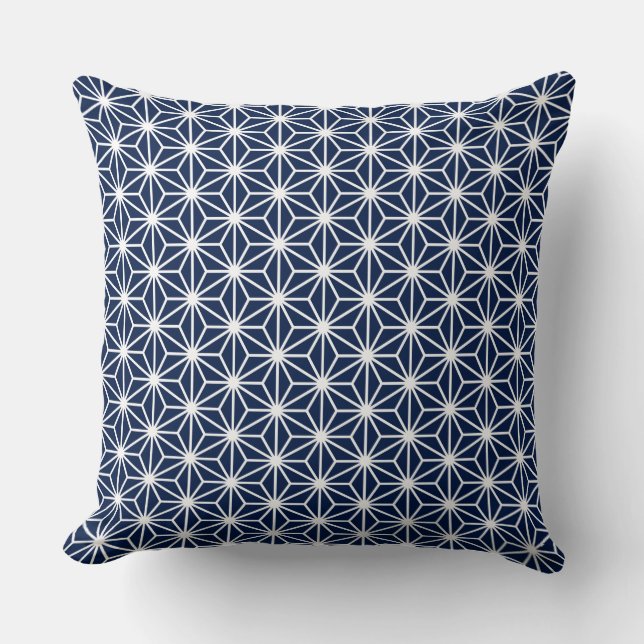 Asanoha Style - White on Dk Blue 001744 Throw Pillow (Front)