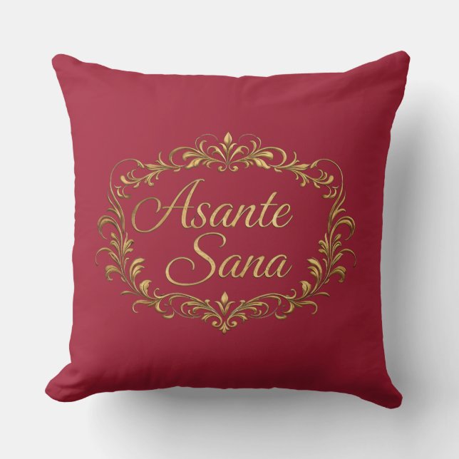 Asante Sana Crimson & Ivory – Gilded Reversible  Throw Pillow (Front)