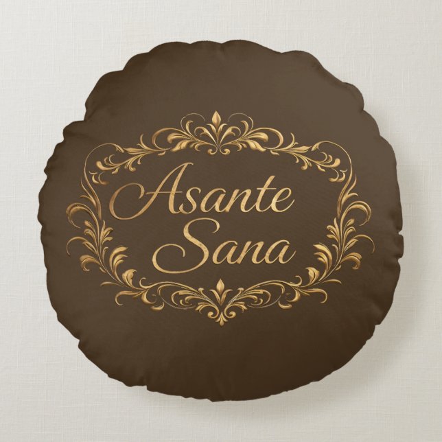 Asante Sana Espresso & Tan  – Gilded F Reversible  Round Pillow (Front)
