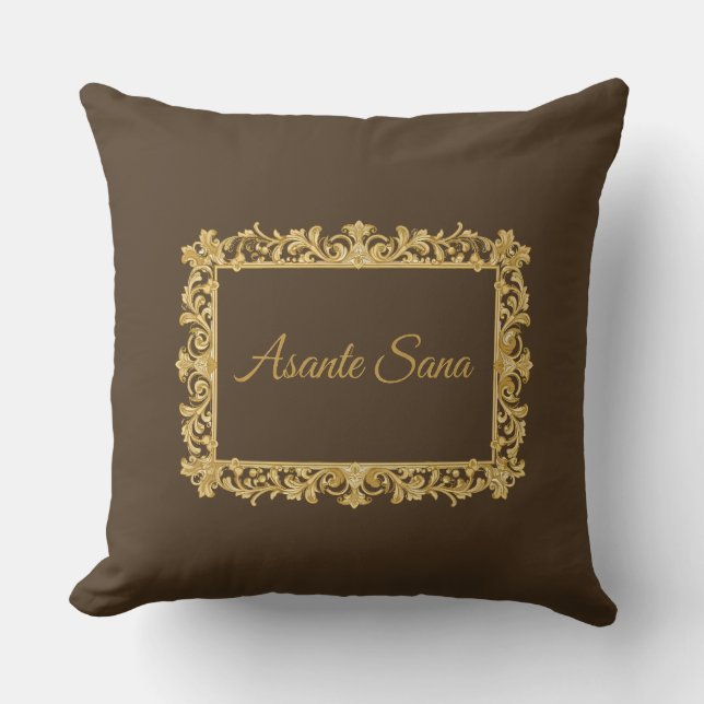 Asante Sana Espresso & Tan Gilded Frame Reversible Throw Pillow (Front)