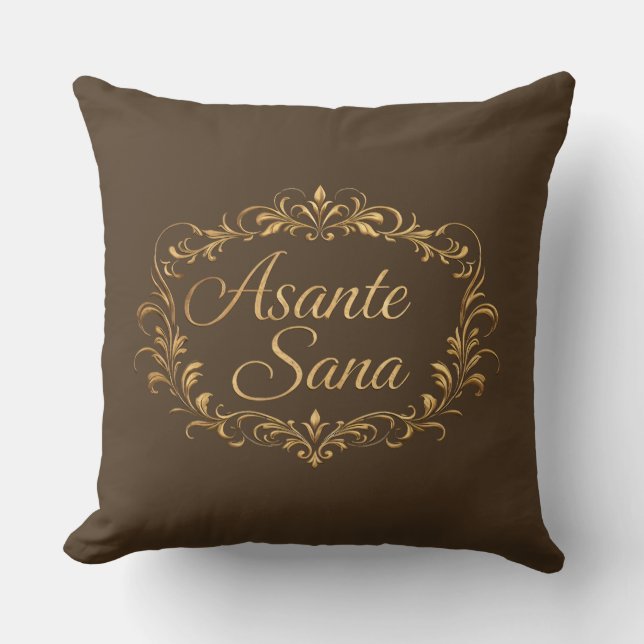 Asante Sana Espresso & Tan  – Rectangular Gilded F Throw Pillow (Front)