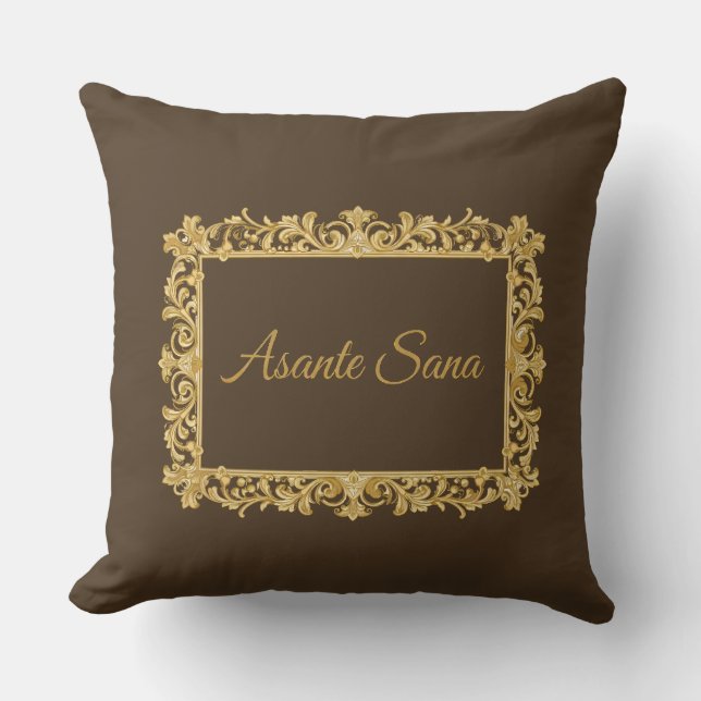 Asante Sana Espresso & Tan Reversible – Gilded Fr Throw Pillow (Front)