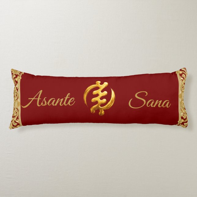 Asante Sana "Gye Nyame" Deep Crimson Adinkra Glide Body Pillow (Front)