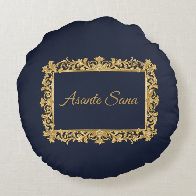 Asante Sana Terracotta & Deep Navy Fram Reversible Round Pillow (Back)