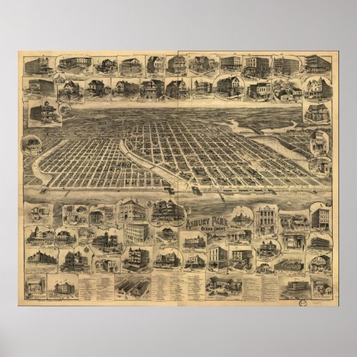 Asbury Park New Jersey 1897 Antique Panoramic Map Poster