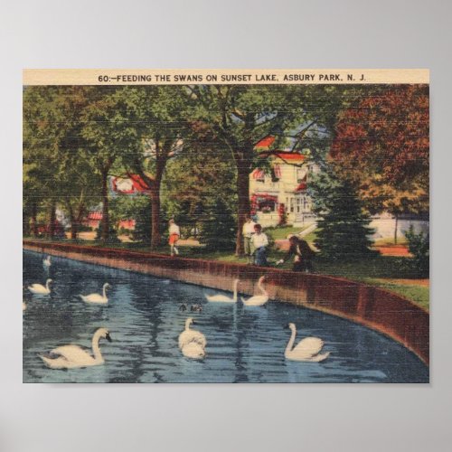 Asbury Park New Jersey Feeding the Swans 1940s Poster