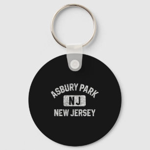 Asbury Park New Jersey Gym Style Distressed White Keychain