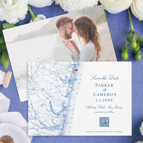Asbury Park New Jersey Map Elegant Navy QR Save The Date